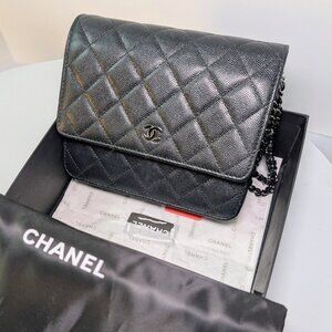 Chanel "So Black" Shimmery Caviar Square Mini Flap Bag